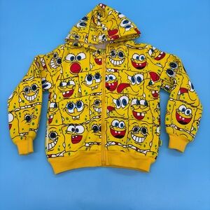 Sponge Bob Squarepants Kids Graphic Full Zip Hoodie Yellow Unisex Size 130